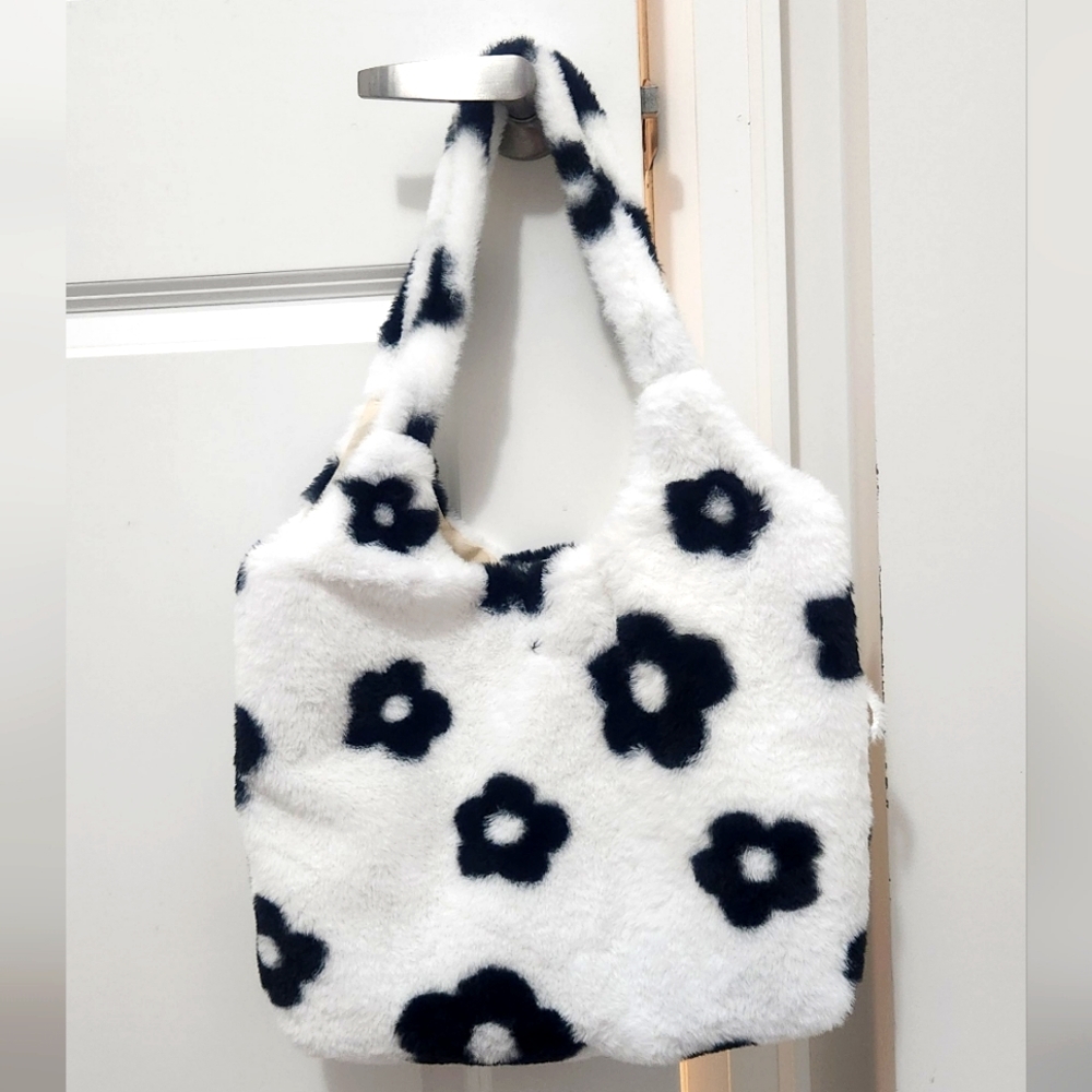 Fluffy Floral Shoulder Tote Bag